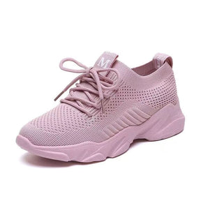 Baskets Femme Casual Eloise en maille rose avec semelle en caoutchouc, alliant style et confort.